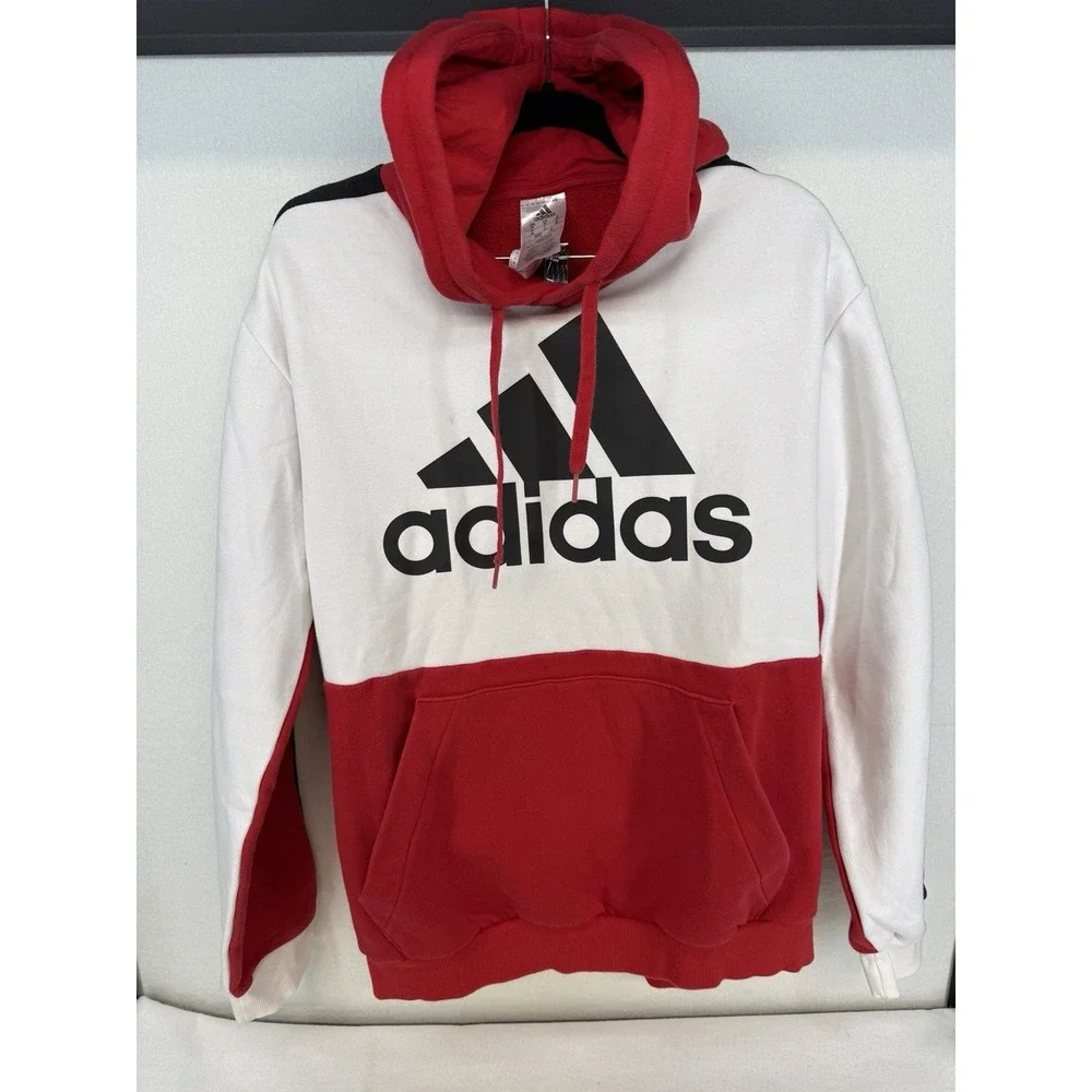 Adidas Men's Red White Black Essentials Colorblock Hoodie Sweatshirt Size‎ M